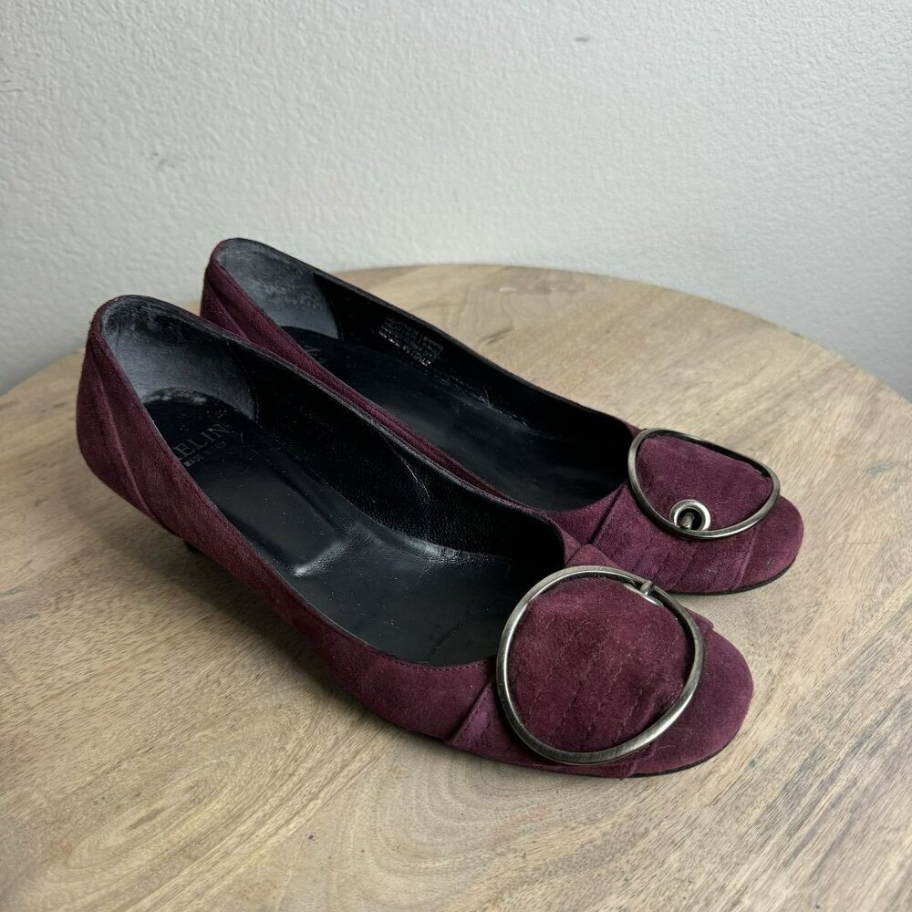 Melin Made In Italy Leather Lined Suede Heels Size 37 - Maroon Buckle‎ Y2K